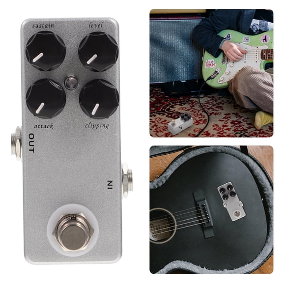 LOLIPPYY Mini Overload Guitar Effector in Silver for Guitar Use with True Bypass and Durable Metal Design