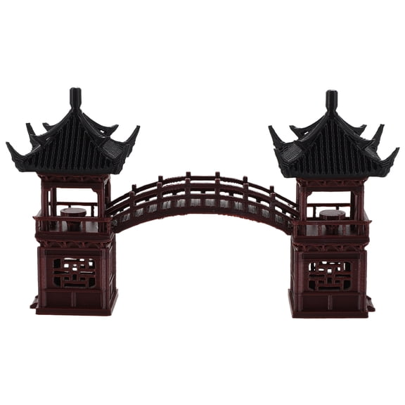 LOLIPPYY Mini Pagoda Statue: Miniature Japanese Pavilion with Bridge Model Fairy Garden Figurines Zen Garden Bonsai Accessories for Desk Decor