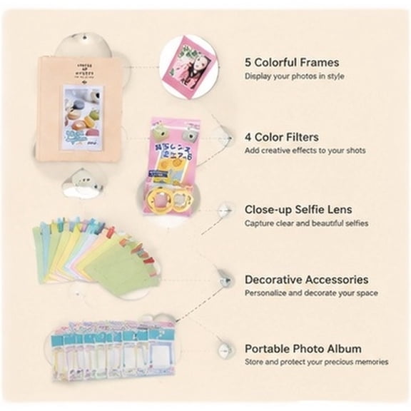 LOLIPPYY Mini Camera Accessories Kit, Assorted Color Frames and Lens Filters for Mini Instant Camera, Portable Supplies