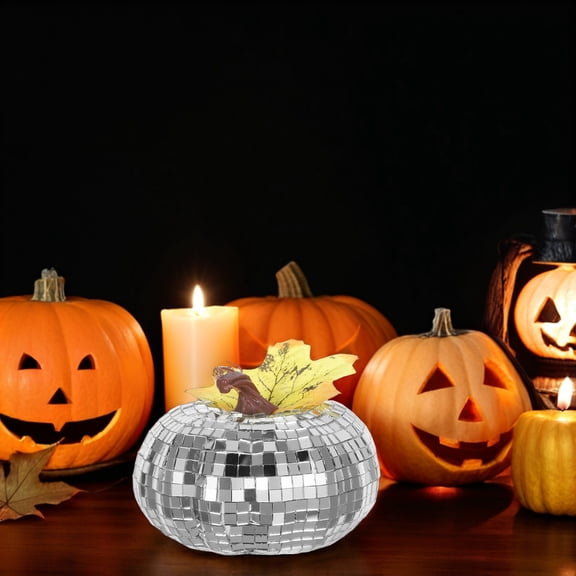 LOLIPPYY Silver Pumpkin Shaped Mirror Figurine for Indoor Tabletop Decor