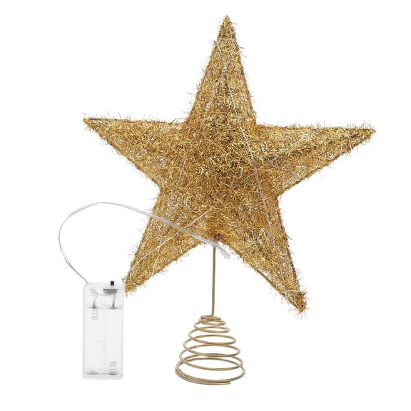 LOLIPPYY Modern Golden Metal Star Tree Topper with 20 Warm LED Lights and Spring Base