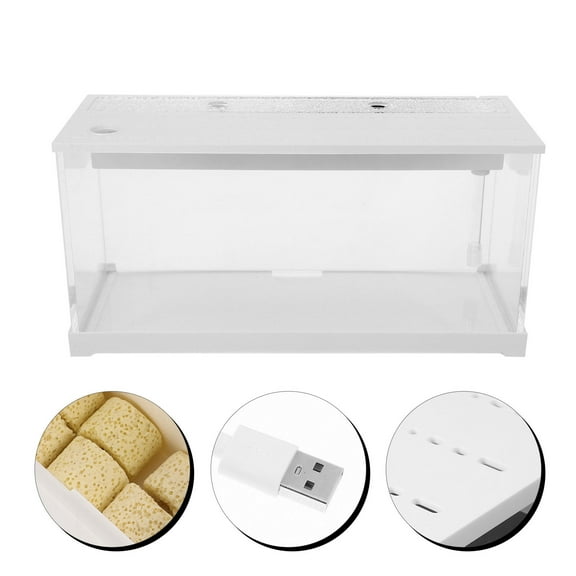 LOLIPPYY Modern White Acrylic Fish Tank with LED Light and Silent Filtration for Desktop Decoration