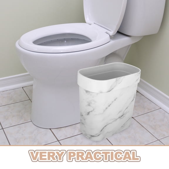 LOLIPPYY Modern White Marble Plastic Wastebasket Oval Trash Bin for Bathroom Kitchen with Simple Stylish Design