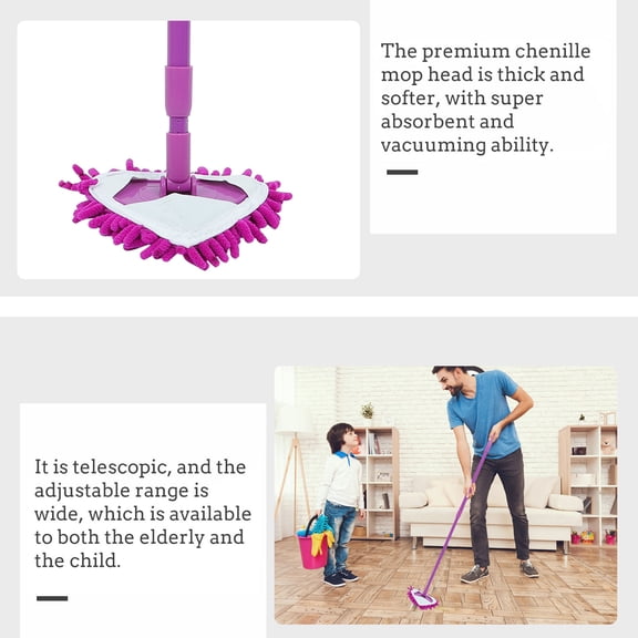 LOLIPPYY Mop for Tile Floors Triangular Cleaning Mop Plastic Purple 1 Set for Bathroom Cleaning