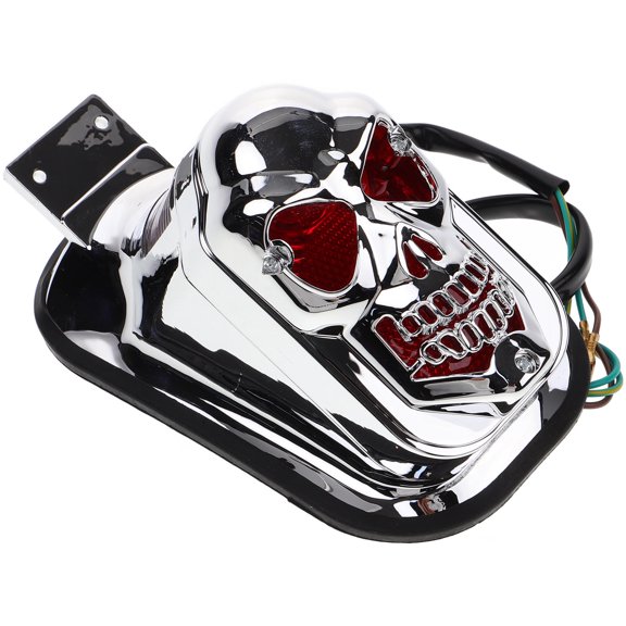 LOLIPPYY Motorcycle Skull Light Assembly Plated Silver with Waterproof Features and Stylish Skull Head Tail Lamp