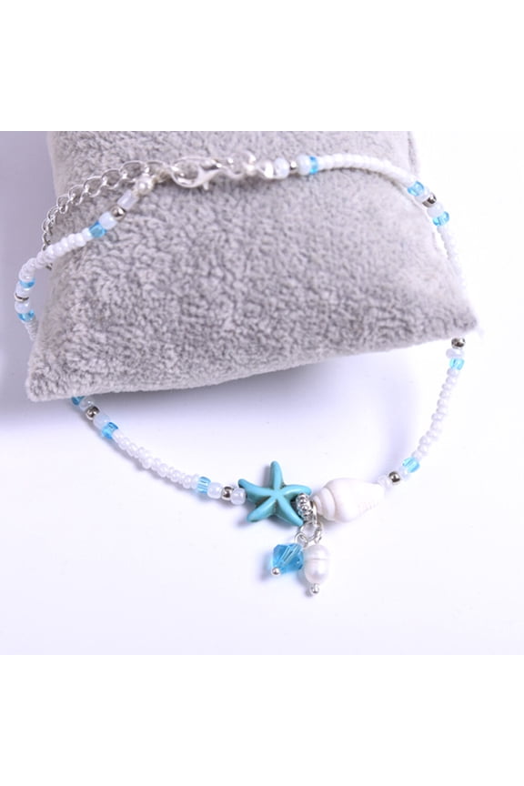 Multi Color Adjustable Beach Anklet with Seashell Beads and Sea Star Charm for Stylish Summer Look