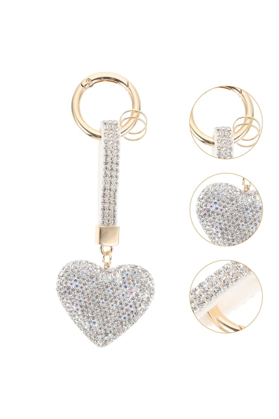 Multi Color Bling Keychain with Rhinestone Heart Pendant Decorative Key Ring for Car Keys