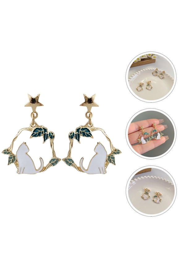Multi-Color Metal Cat Pendant Enamel Earrings for Women, Stylish Dainty , 2 Pairs for Everyday Wear