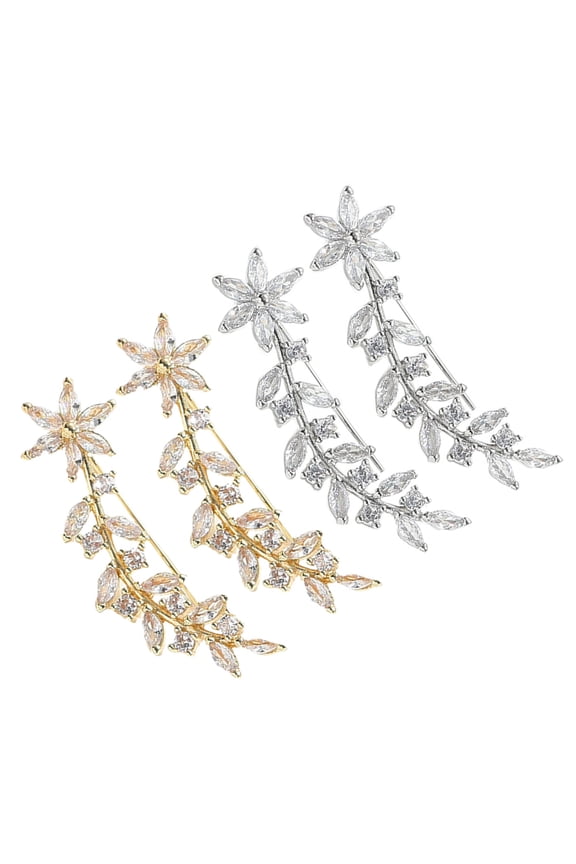 Multi Color Rhinestone Ear Crawler Earrings for Weddings and Events Fashionable Copper Jewelry 2 Pairs