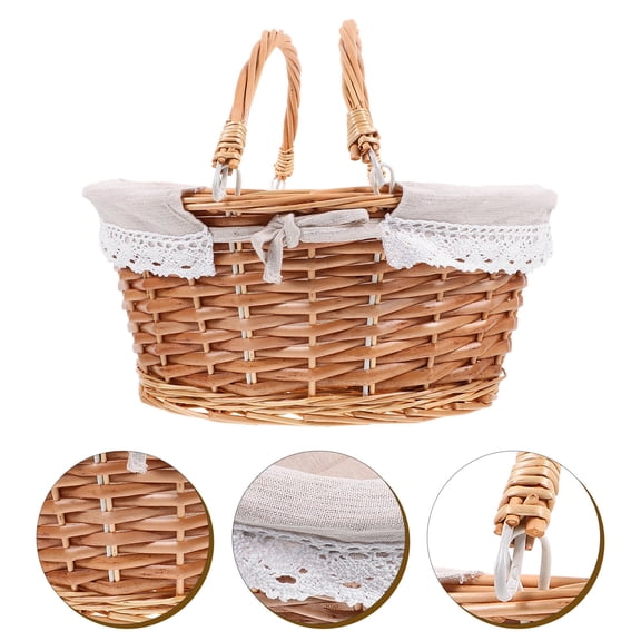 LOLIPPYY Multi Functional Handwoven Picnic Basket with Handles Rustic Fruit and Food Storage Basket