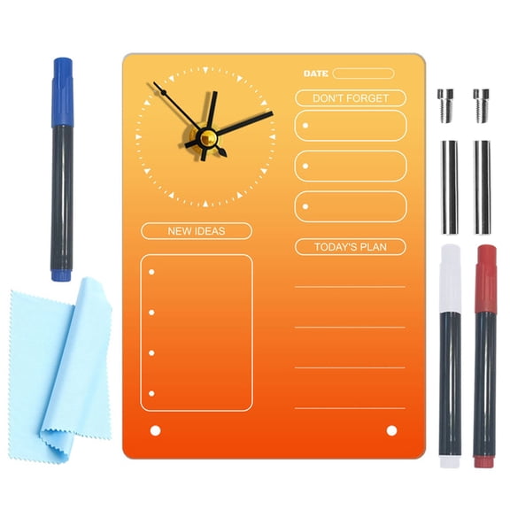 LOLIPPYY MultiFunctional Acrylic Schedule Board with Clock for Home Use Desktop Organizer and Planner 11.8 x 9.8 Inches