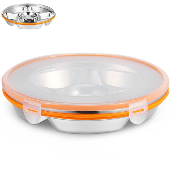 LOLIPPYY Multi-Use Stainless Steel Divided Serving Tray with Lid, 6-Grid Veggie Tray for Kitchen and Family Gatherings