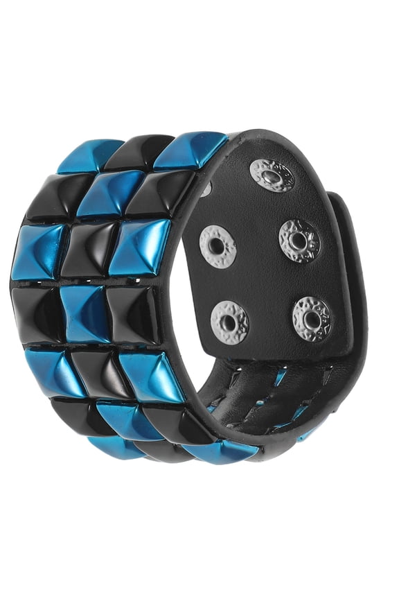 Multicolor Studded Faux Punk Bracelet for Men Wide Wristband Accessory