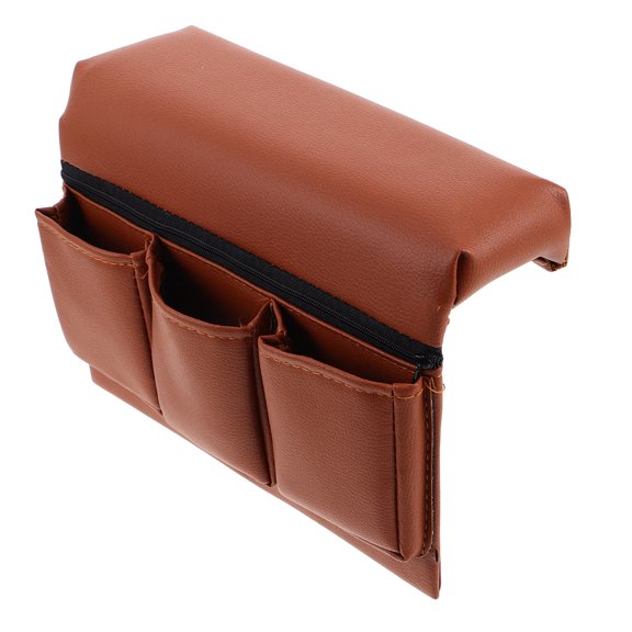 LOLIPPYY Multifunctional Brown Car Armrest Cushion with Storage Pockets for Phone Wallet Snacks