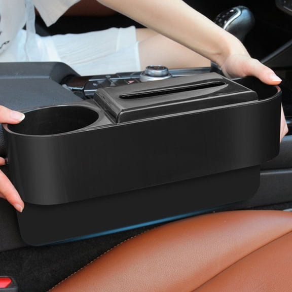 LOLIPPYY Multifunctional Car Console Organizer Between Seats with Cup Holder and Storage Box in Black