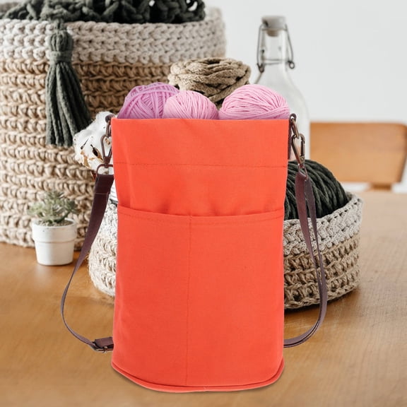 LOLIPPYY Red Canvas Crochet Storage Tube for Yarn, Knitting Tools, and Craft Supplies - Multifunctional Organizer Bag