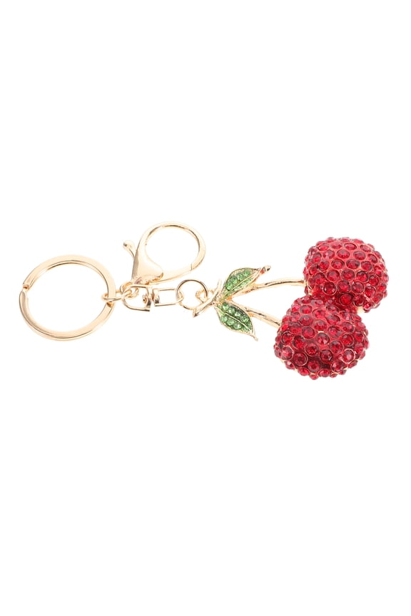 Multifunctional Red Rhinestone Cherry Keychain for Decorative Bag and Key Holder