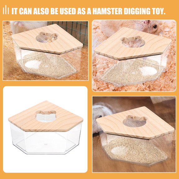 LOLIPPYY Multiuse Transparent Hamster Sand Bath Basin with Acrylic Body and Wooden Lid