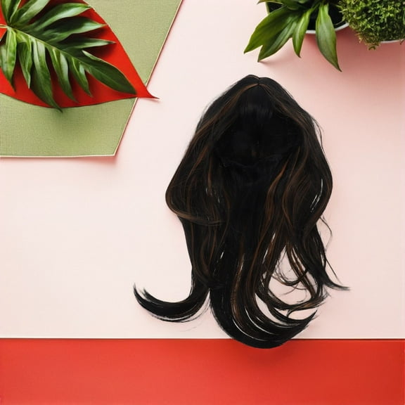 LOLIPPYY Natural Straight Synthetic Wig with Bangs, Mixed Colors for Versatile Styling and Daily Wear