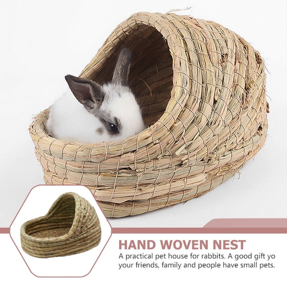 LOLIPPYY Natural Straw Bunny House Green Woven Nest for Small Pets Teeth Grinding and Sleep