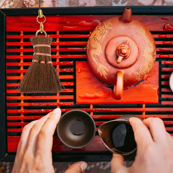 LOLIPPYY Natural Whisk Broom Coffee Color Small Palm Broom with Ergonomic Handle for Desk Cleaning