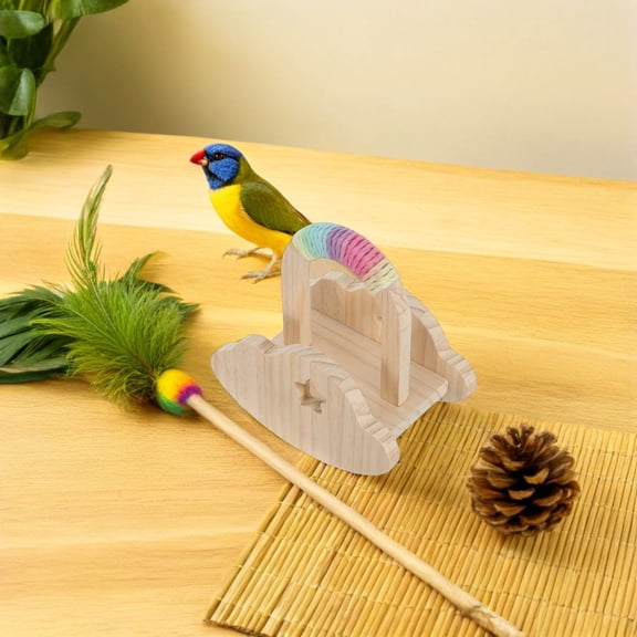 LOLIPPYY Natural Wood Parakeet Perch Platform with Rocking Function for Indoor Bird Playground