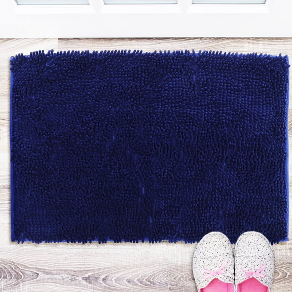 LOLIPPYY Navy Bath Rug with Soft Polyester Fiber and Non-Slip Back for Wet Floor Safety