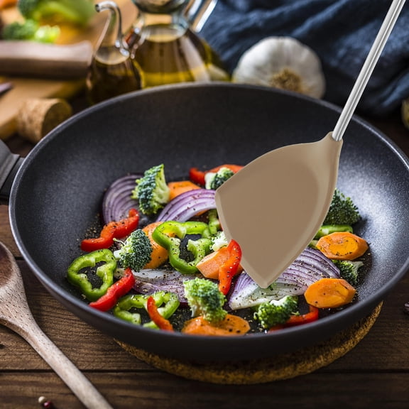 LOLIPPYY Non Stick Silicone Kitchen Spatula Coffee Color with Comfortable Handle and Hanging Design