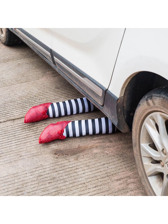 Novelty Fake Stripe Leg Scary Leg Props with High Heels Red Cloth Photo Prop 1Set