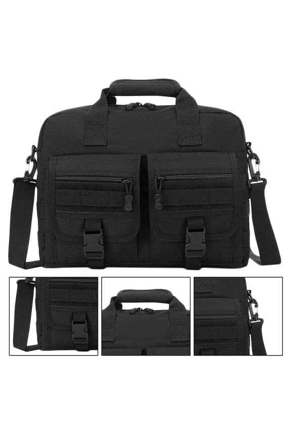Nylon Shoulder Bag Man Black Durable Simple Storage Bag with Multiple Small Pockets and Secure Zipper