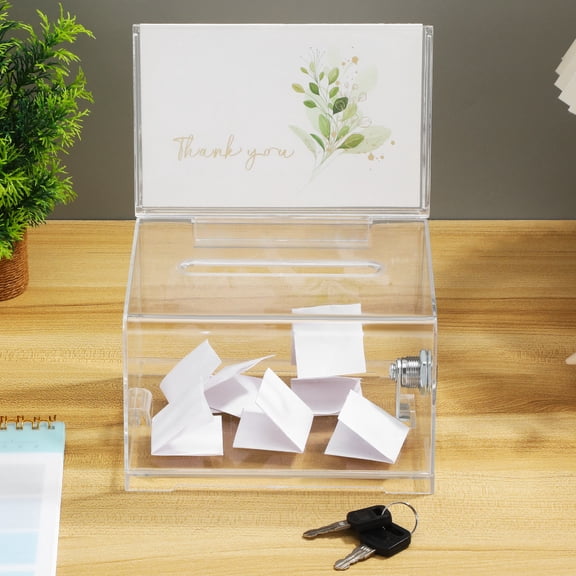 LOLIPPYY Office Acrylic Raffle Ticket Box with Lock Clear Design for Voting Fundraising Events