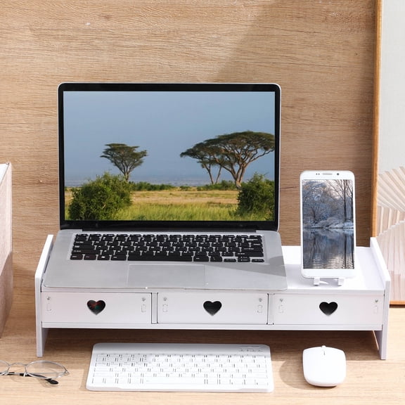 LOLIPPYY Office Desktop Monitor Riser with Drawer for Neat Storage and Elevated Viewing