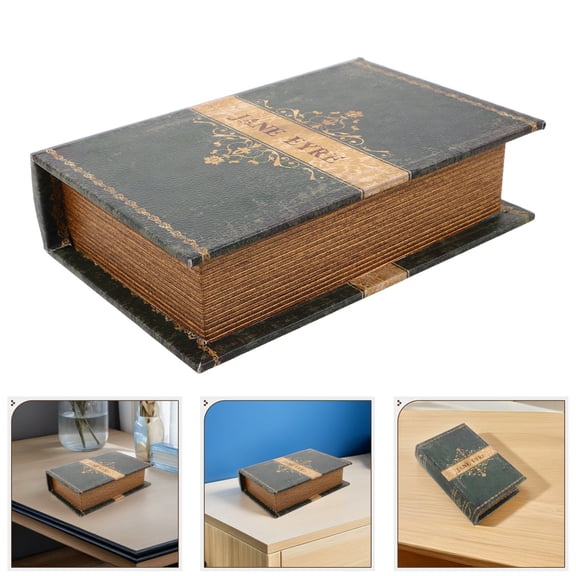 LOLIPPYY Olive Green Vintage Book Shaped Storage Box with Hidden Compartment for Jewelry and Cables