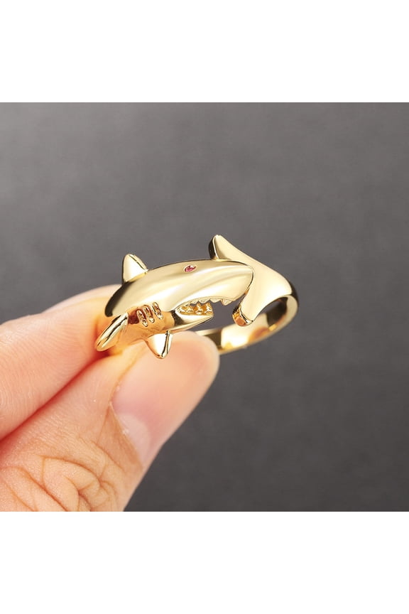 Open Rings for Women Shark Jewelry Simple Style Golden 1Set Everyday Wear
