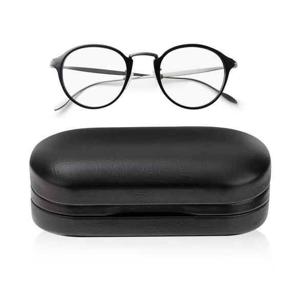 LOLIPPYY PU Double Eyeglass Case Black Durable Hard Shell Glasses Container
