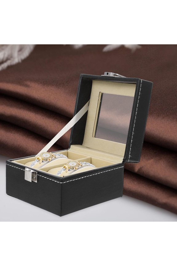 PU Watch Box with Transparent Lid and Secure Metal Lock, Watch Storage and Display Organizer Case