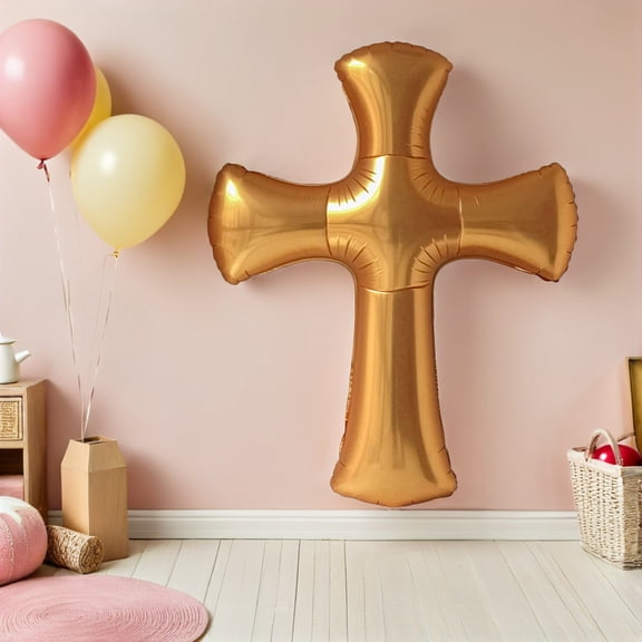 LOLIPPYY Party Balloon Decor Golden Cross Aluminum Foil Balloon for Birthday and Wedding