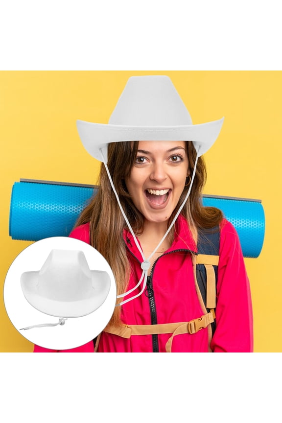 Party White Felt Cowboy Hat Adjustable Strap Durable Lightweight Western Accessory