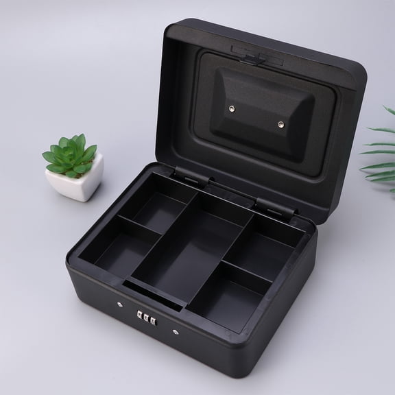 LOLIPPYY Password Checkout Box Black Metal Cash Box with Code Lock for Store and Restaurant