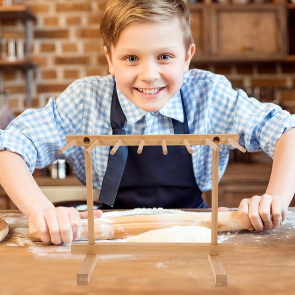 LOLIPPYY Pasta Hanging Rack in Brown Beech Wood with Length to Fit Various Pasta Sizes