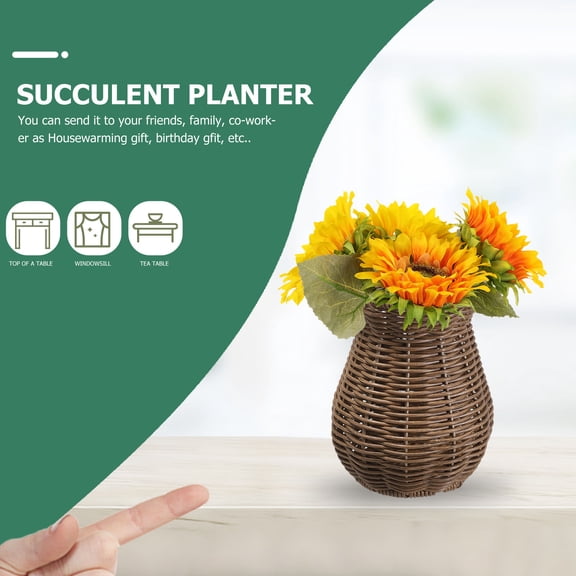 LOLIPPYY Pastoral Style Dark Brown Woven Vase Imitation Rattan Decorative Flower Holder for Balcony