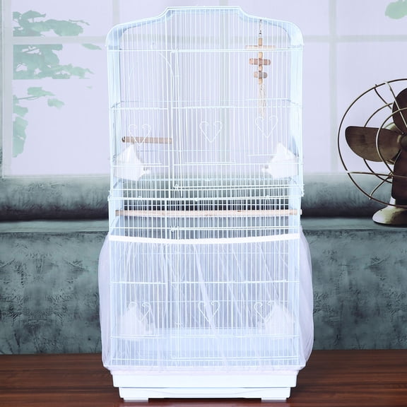 LOLIPPYY Pet Bird Cage Mesh Cover White with Elastic Bottom for Airflow and Clean Floors