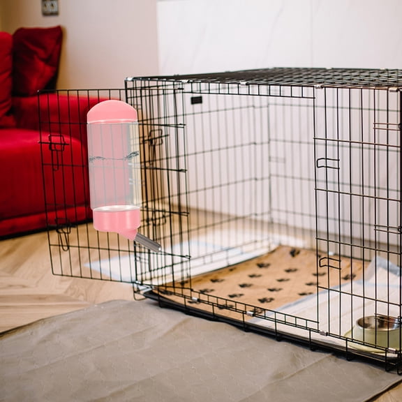 LOLIPPYY Pet Water Dispenser Leak Proof Hanging Bottle for Small Cats and Rabbits Easy to Install and Clean Pink