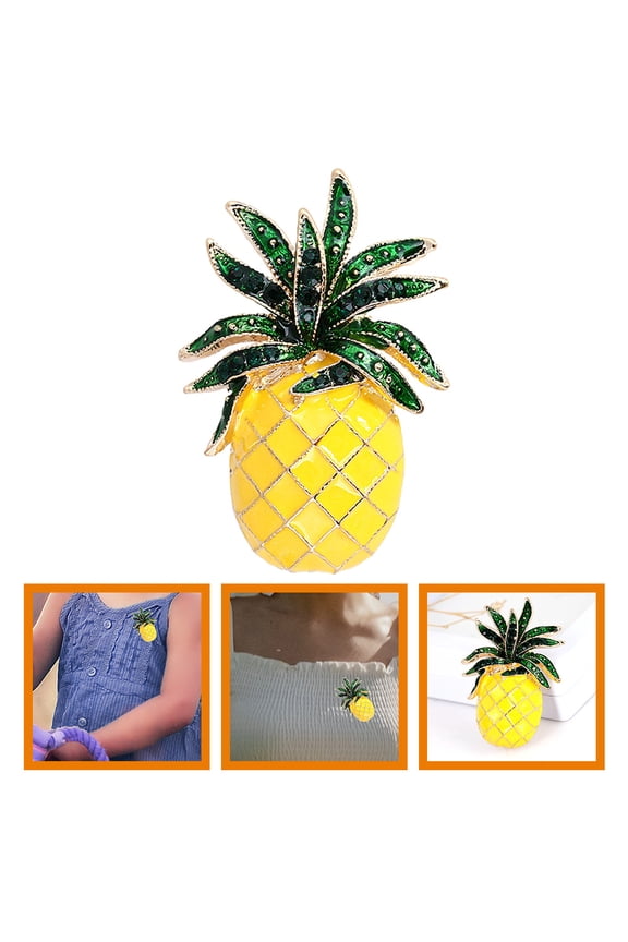 Pineapple Brooch Pin Set in Yellow Alloy, Stylish Accessory for Womens Everyday Wear