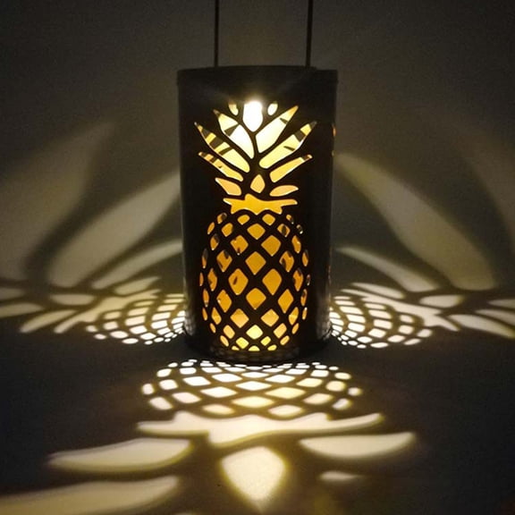 LOLIPPYY Pineapple Solar Light for Outdoor Decor Black Hanging Lantern with Unique Design and Long Lighting Time