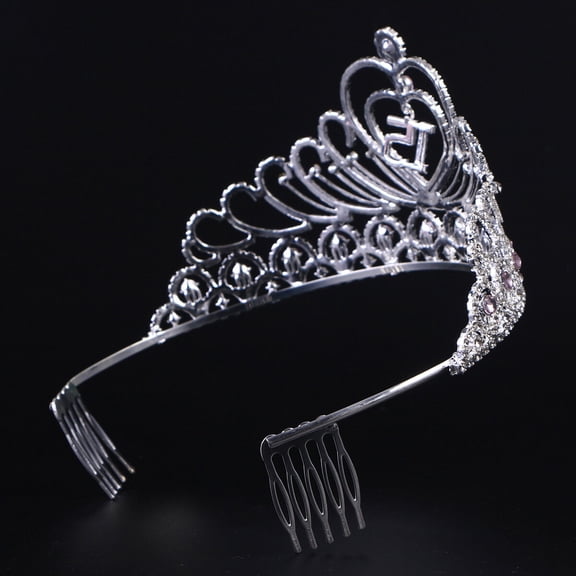 LOLIPPYY Pink Crystal Rhinestone Birthday Tiara Crown 15 Number Design for Elegant Decoration
