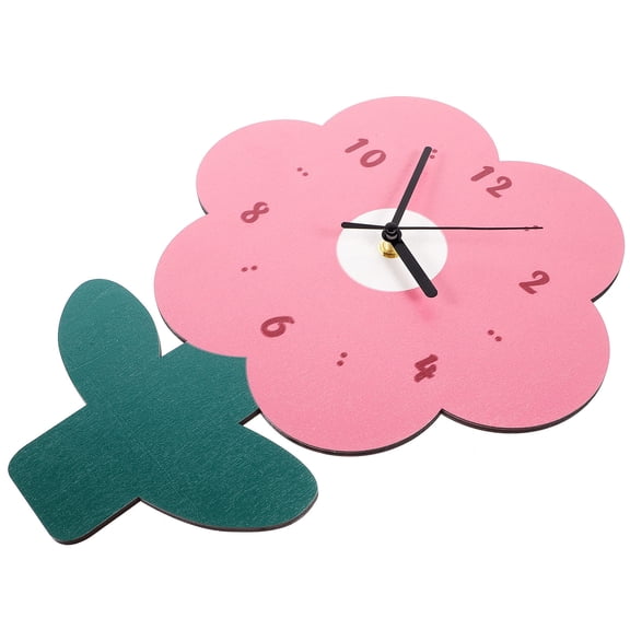 LOLIPPYY Pink Flower Shaped Wall Clock Silent Decorative Wood Clock for Home Decoration 9.8 Inches