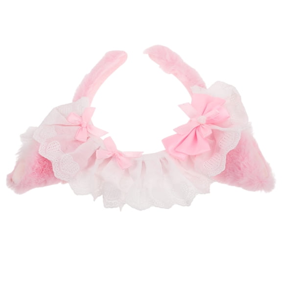 LOLIPPYY Pink Fluffy Cat Ears Headband with Bow Soft Plush Hairband for Party and Cosplay