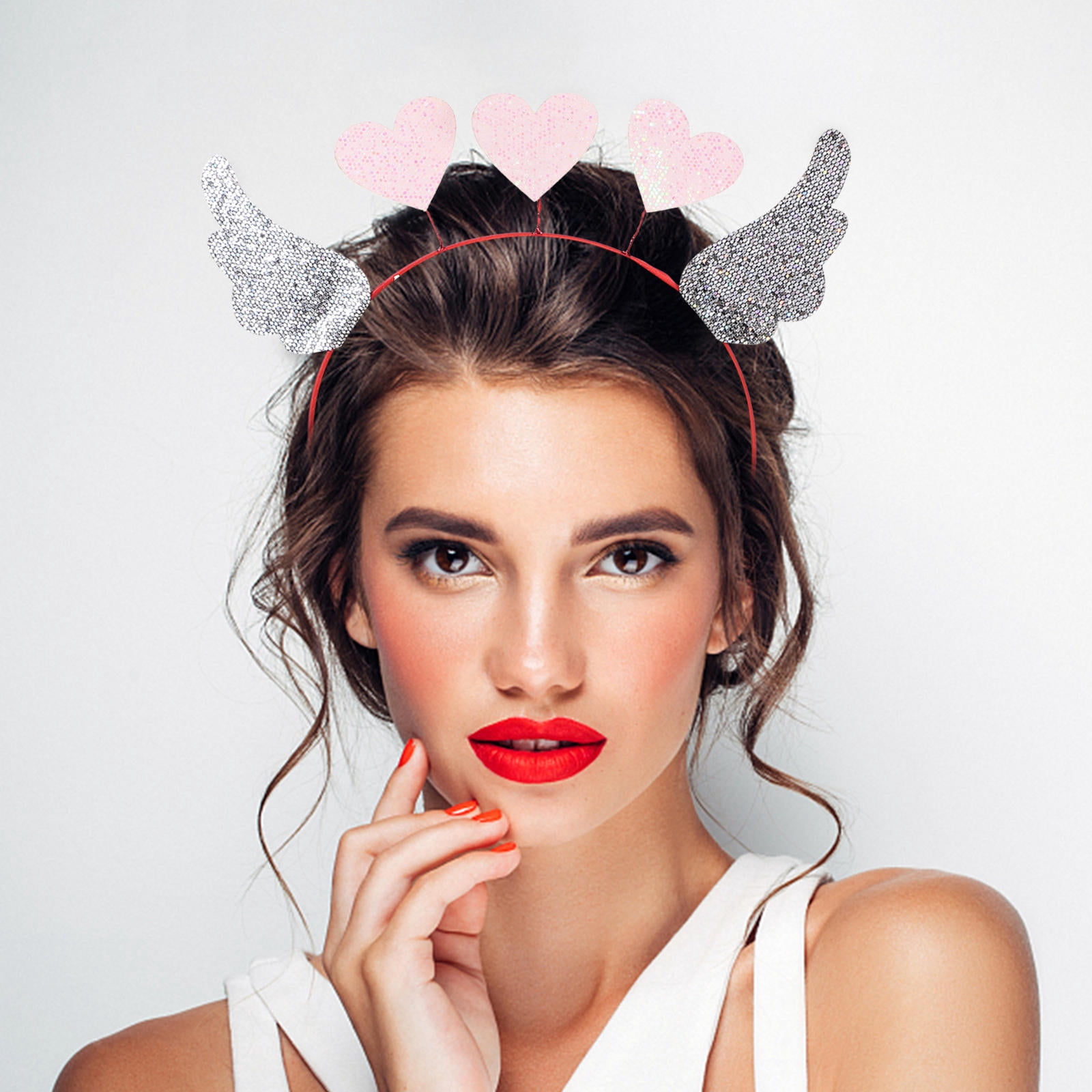 LOLIPPYY Valentine Heart Headband for Adults Pink Lightweight Party Headwear with Heart Design