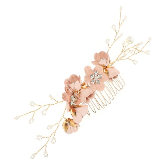LOLIPPYY Pink Rhinestone Hair Comb with Flower Design for Wedding Decoration